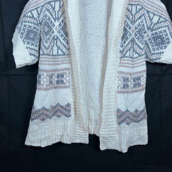Old Navy Womens Sweater Cream Aztec Open Front Knit Short Sleeve Wool Blend S - Picture 3 of 12